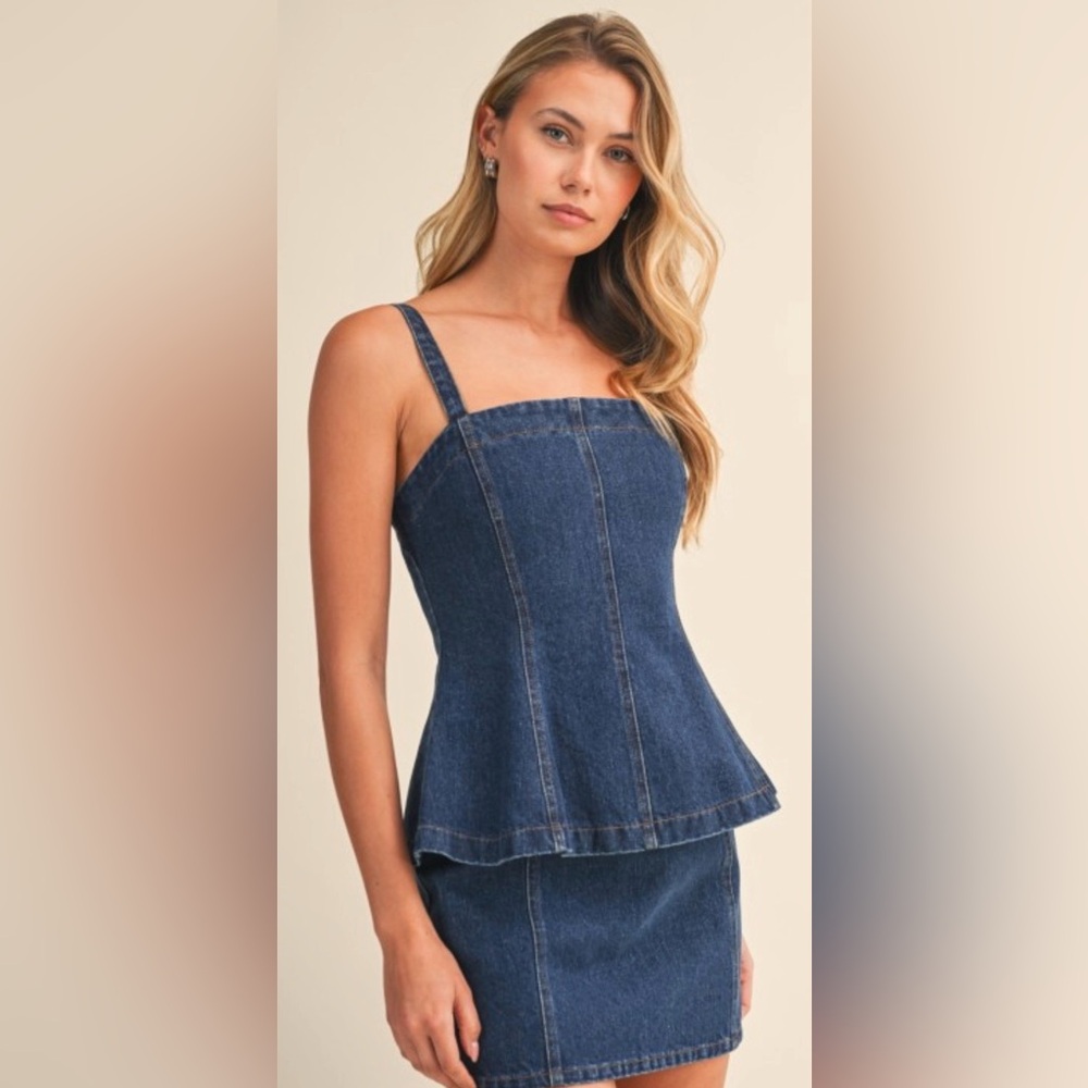 Klesis 🆕 Denim Peplum Top & Mini Skirt Set | S M L